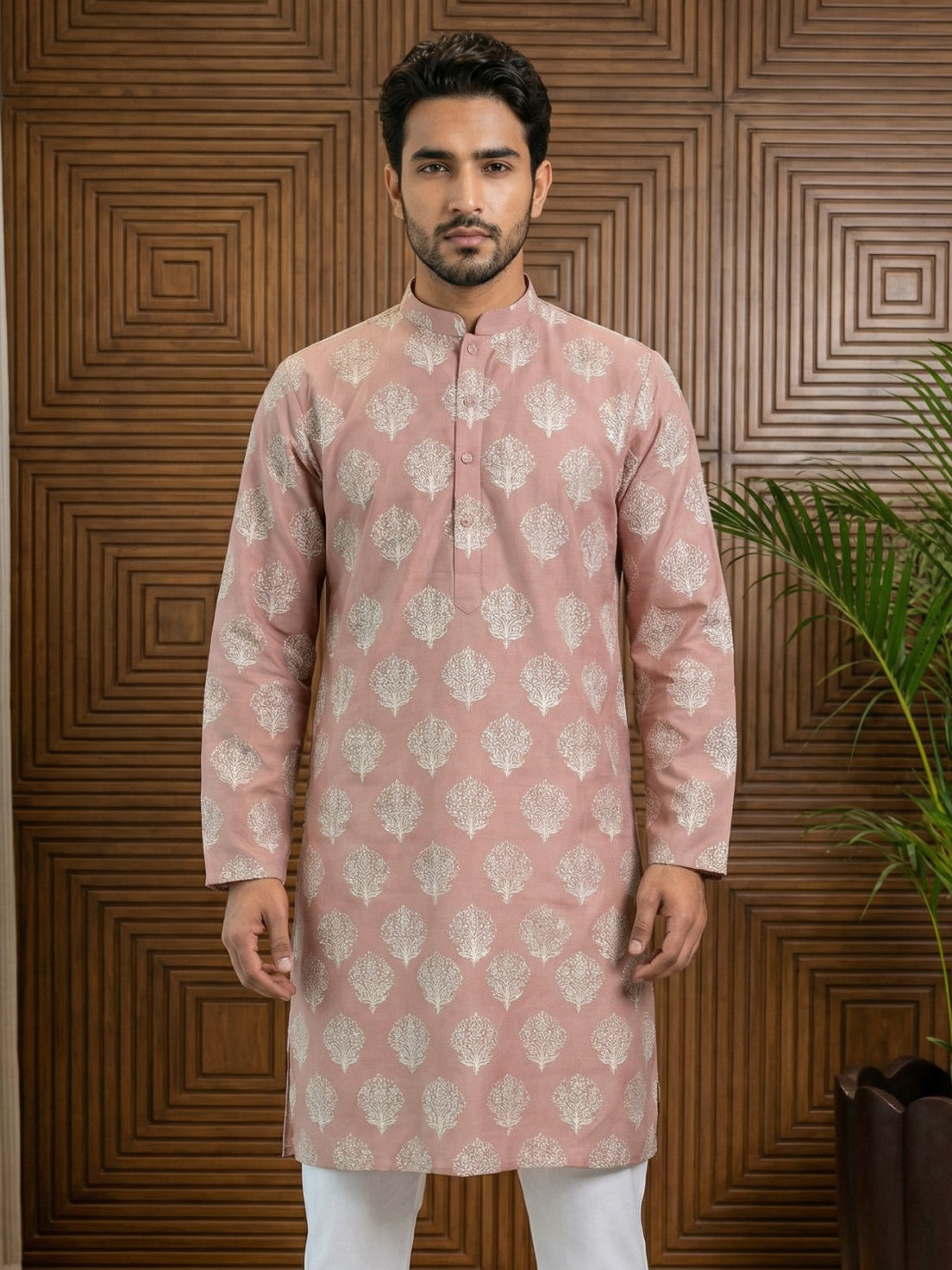 Men’s Cotton Blend Ethnic Printed Kurta ( 65KO 5510Peach ) [FF] [N-13]