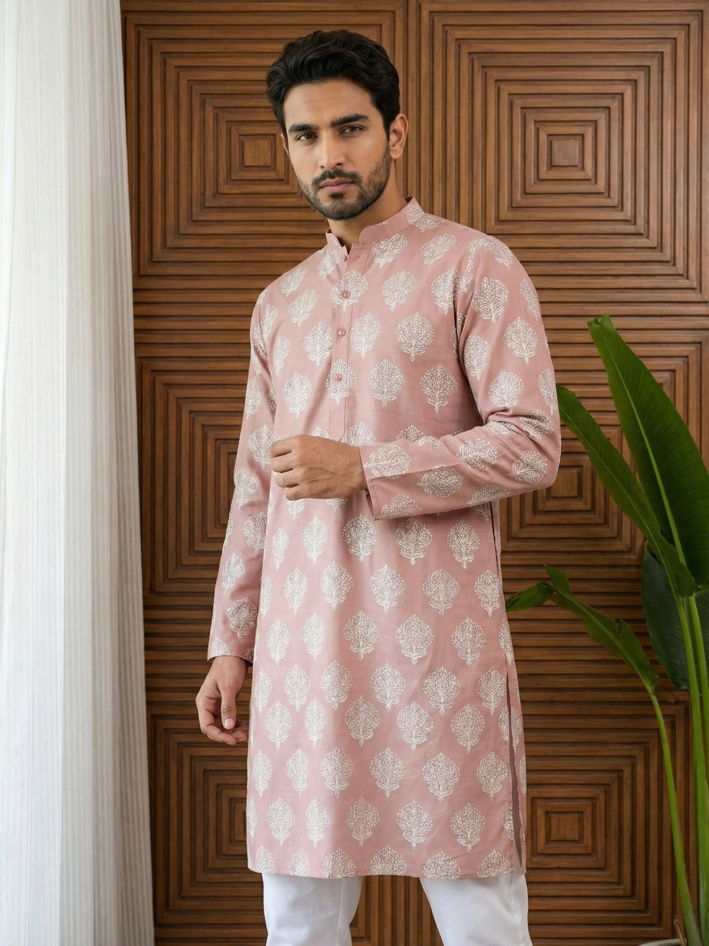 Men’s Cotton Blend Ethnic Printed Kurta ( 65KO 5510Peach ) [FF] [N-13]