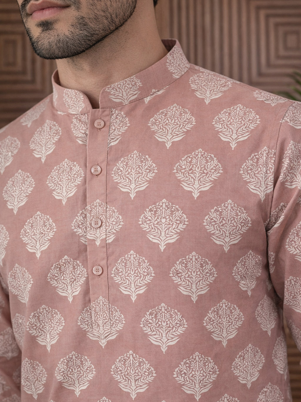 Men’s Cotton Blend Ethnic Printed Kurta ( 65KO 5510Peach ) [FF] [N-13]