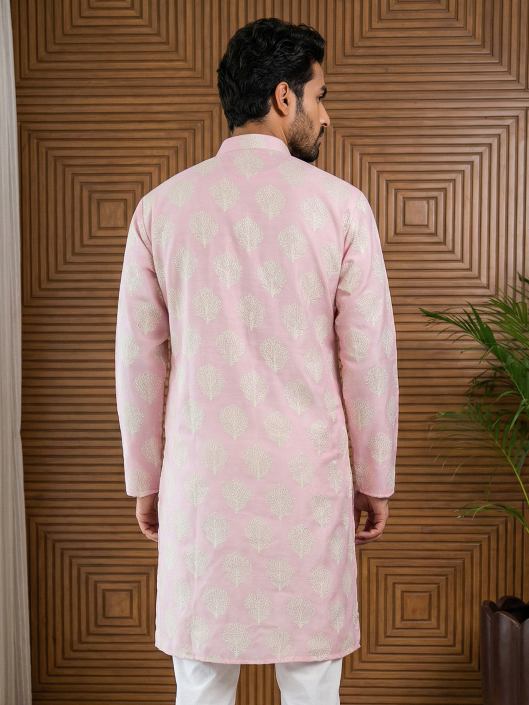 Men’s Cotton Blend Ethnic Printed Kurta ( 65KO 5510Pink ) [FF] [N-13]