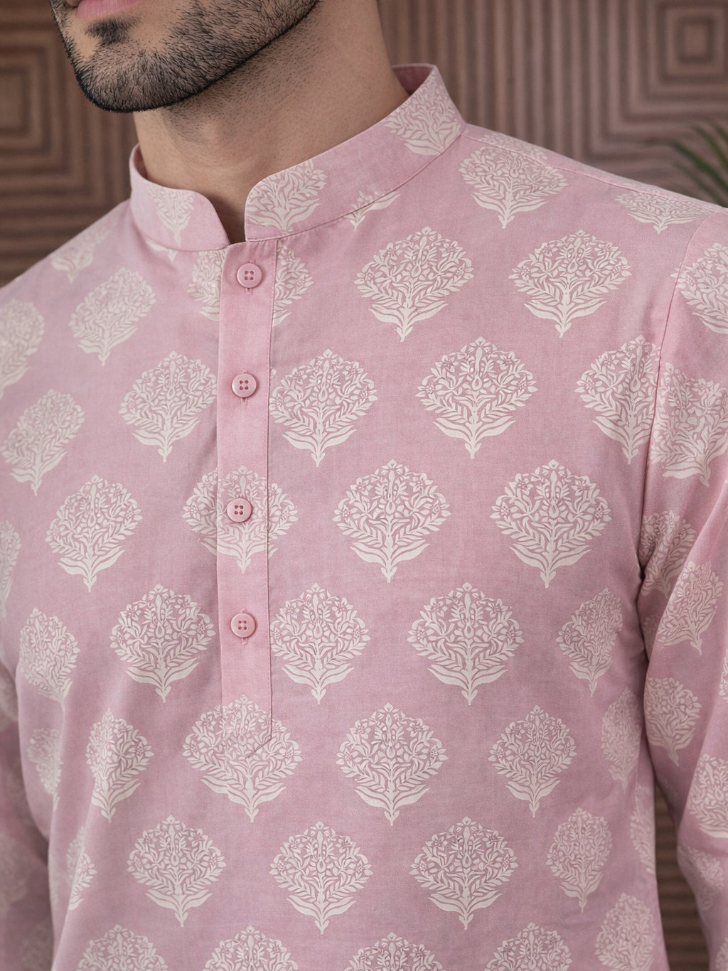 Men’s Cotton Blend Ethnic Printed Kurta ( 65KO 5510Pink ) [FF] [N-13]