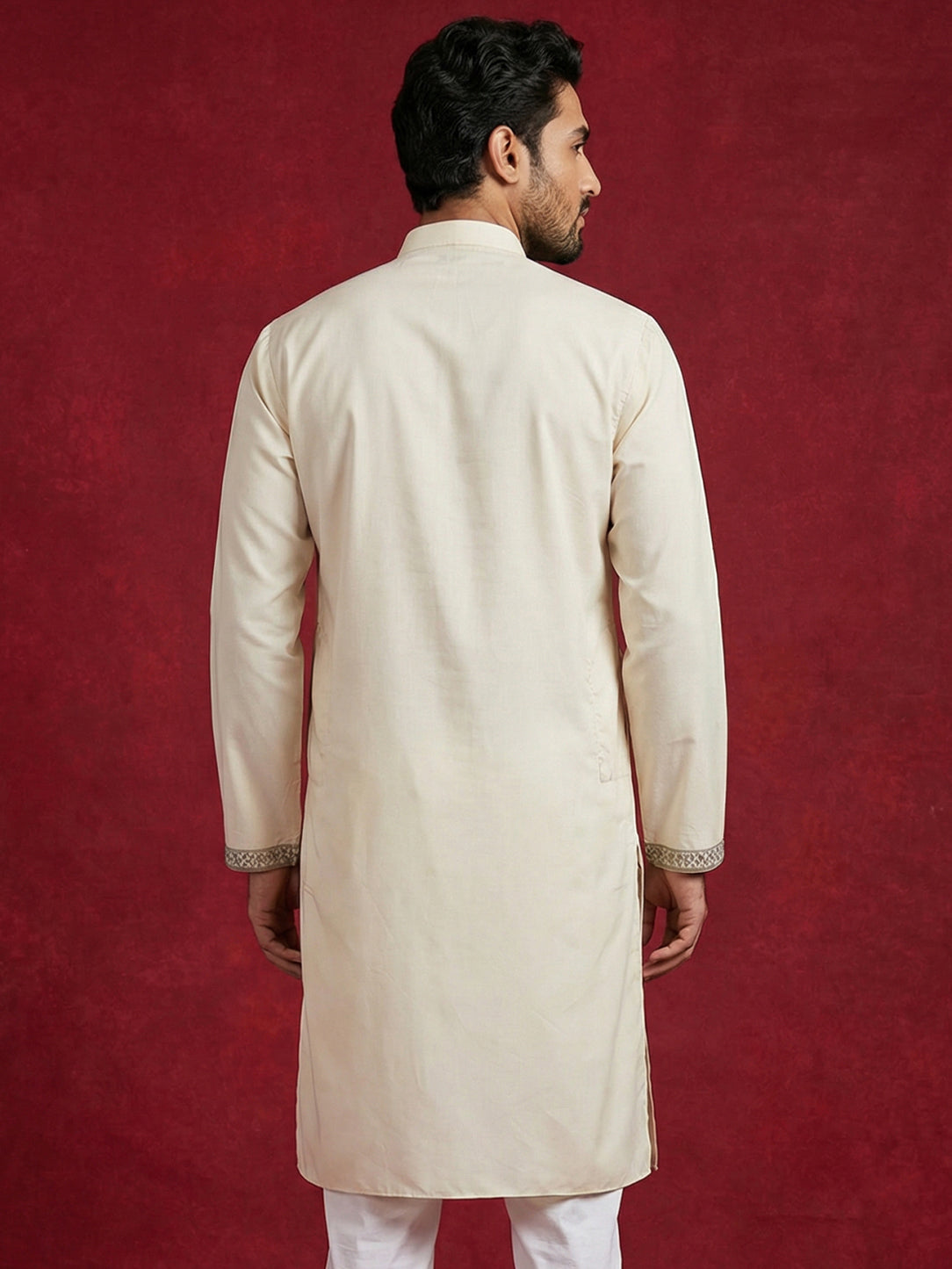 Men’s Cotton Blend Embroidered Festive Kurta ( 65KO 5511Cream ) [FF] [A-1-3]