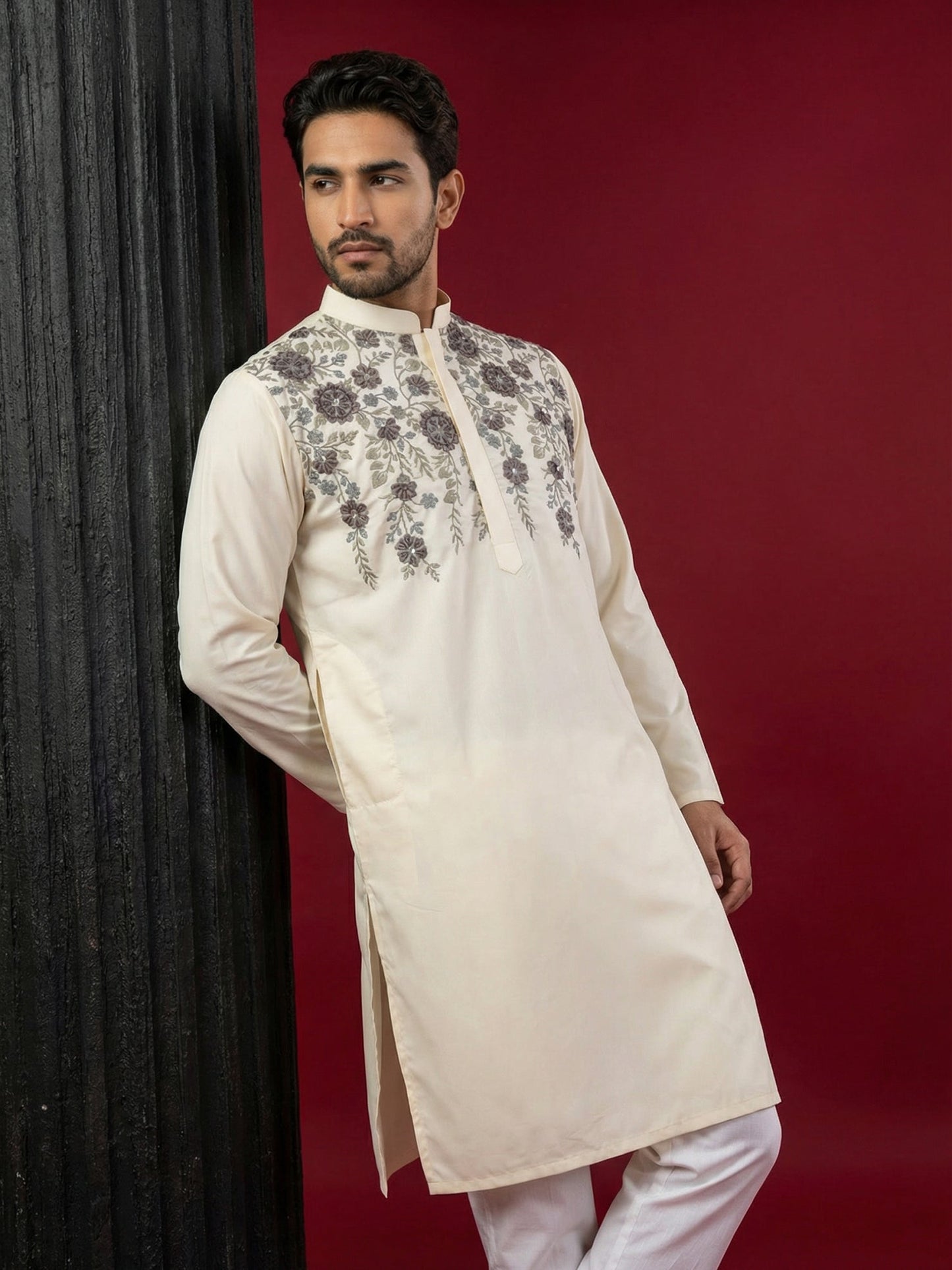 Men’s Cotton Blend Embroidered Festive Kurta ( 65KO 5511Cream ) [FF] [A-1-3]