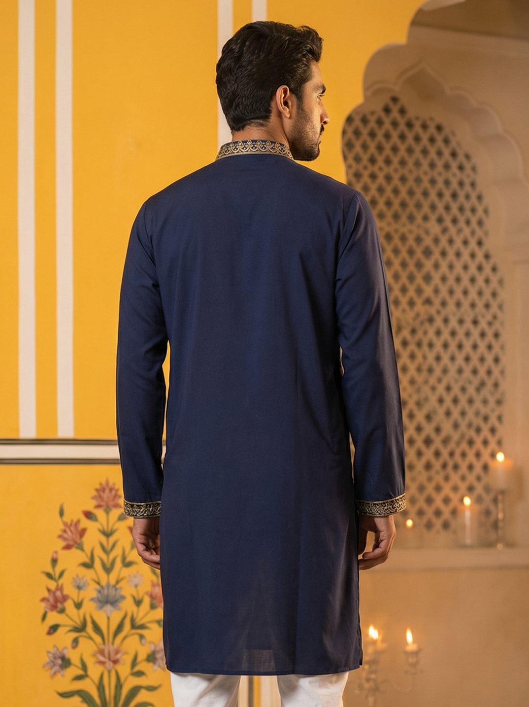 Men’s Japanese Embroidered Kurta ( 65KO 5512Navy )