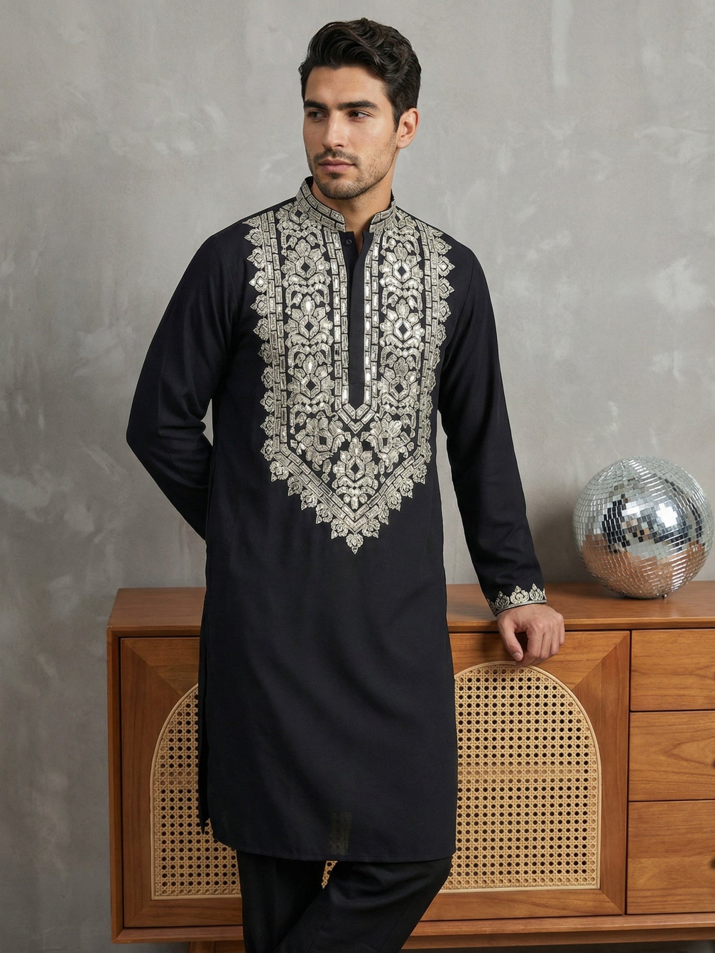 Ethnic Wear Cotton Blend Embroidered Kurta ( 65KO 5514Black ) [FF] [A-2-4]