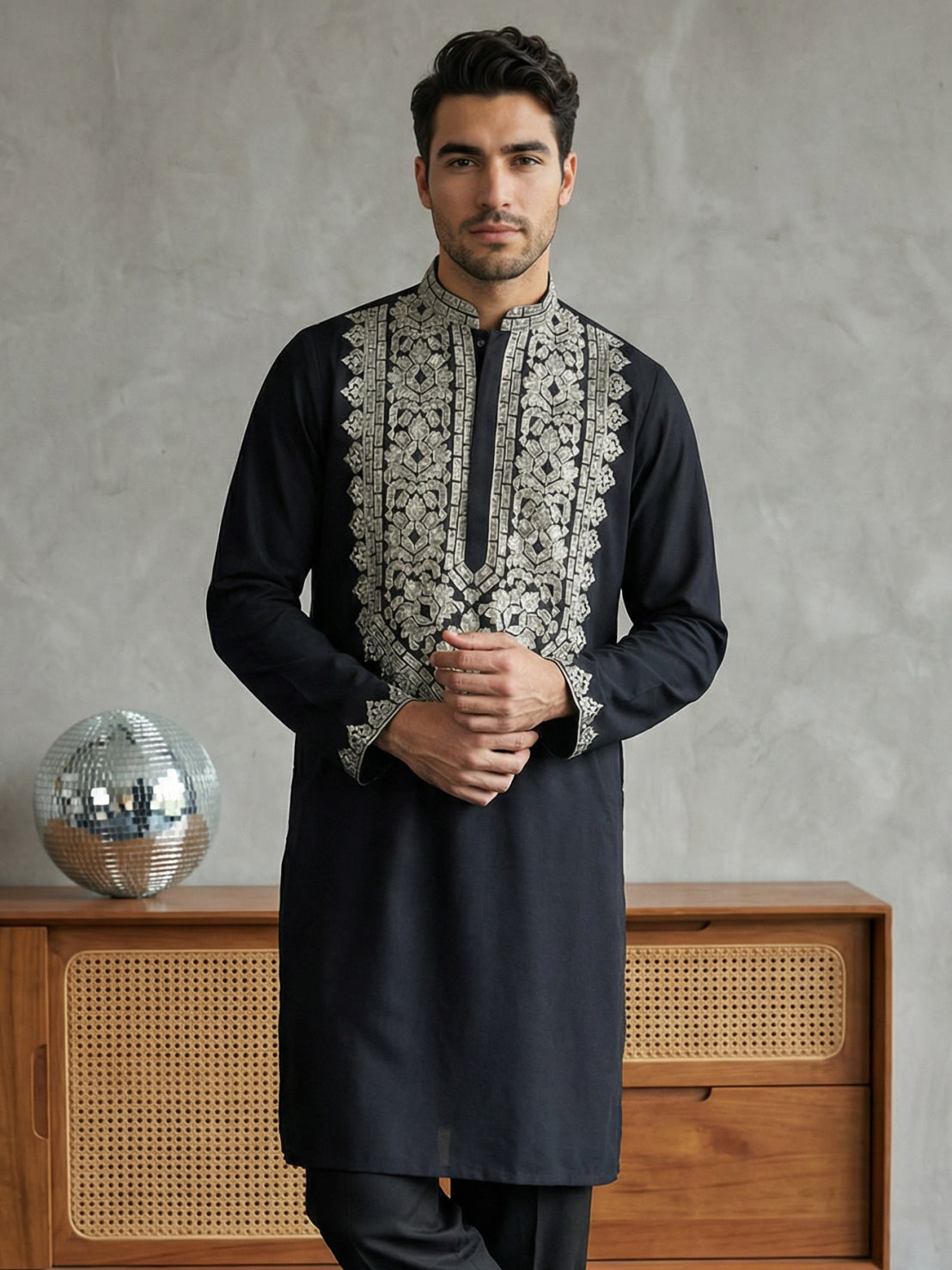 Ethnic Wear Cotton Blend Embroidered Kurta ( 65KO 5514Black ) [FF] [A-2-4]