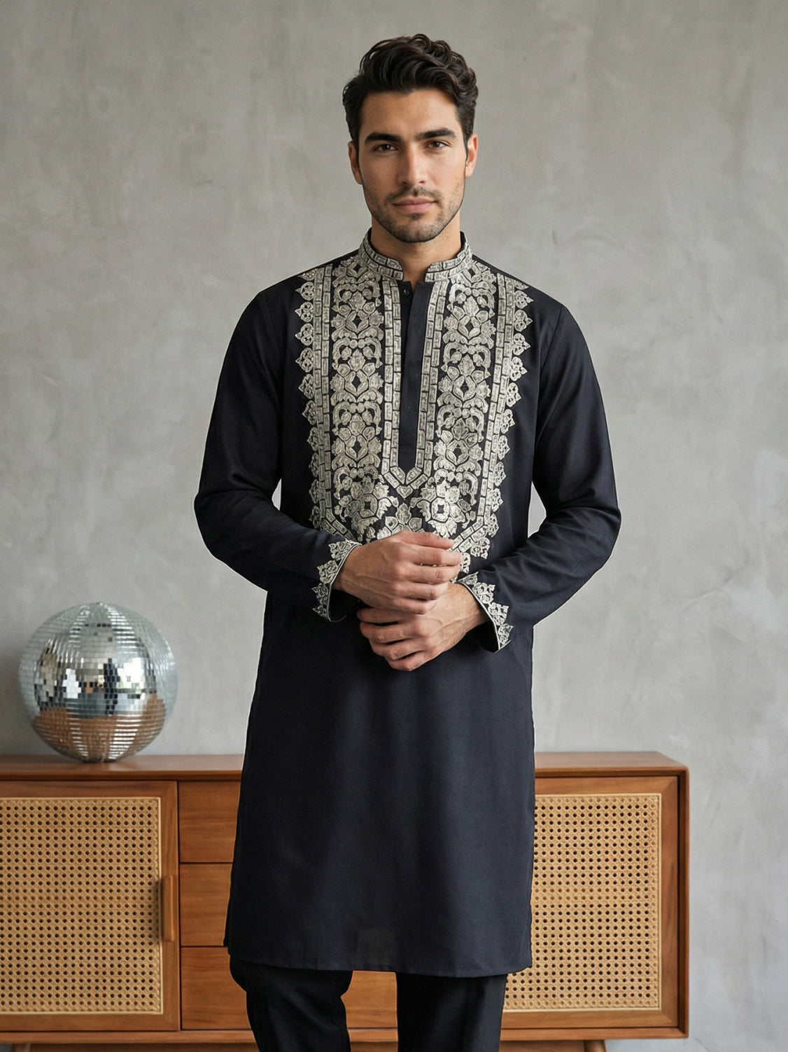 Ethnic Wear Cotton Blend Embroidered Kurta ( 65KO 5514Black ) [FF] [A-2-4]