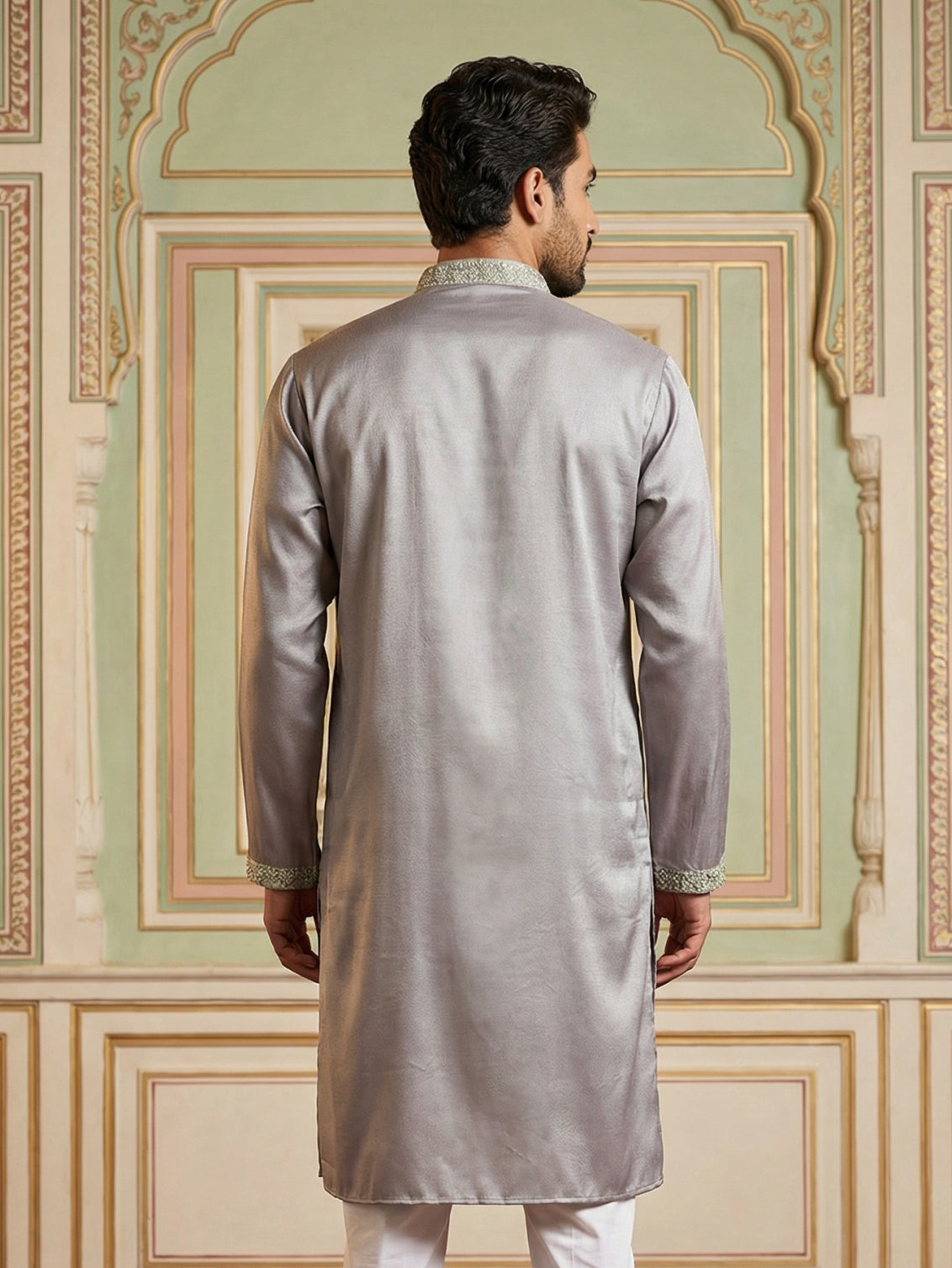 Embroidered Silk Blend Traditional Kurta ( 65KO 5515Lavender ) [FF] [A-3-4]