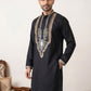Black Cotton Blend Ethnic Embroidered Kurtas