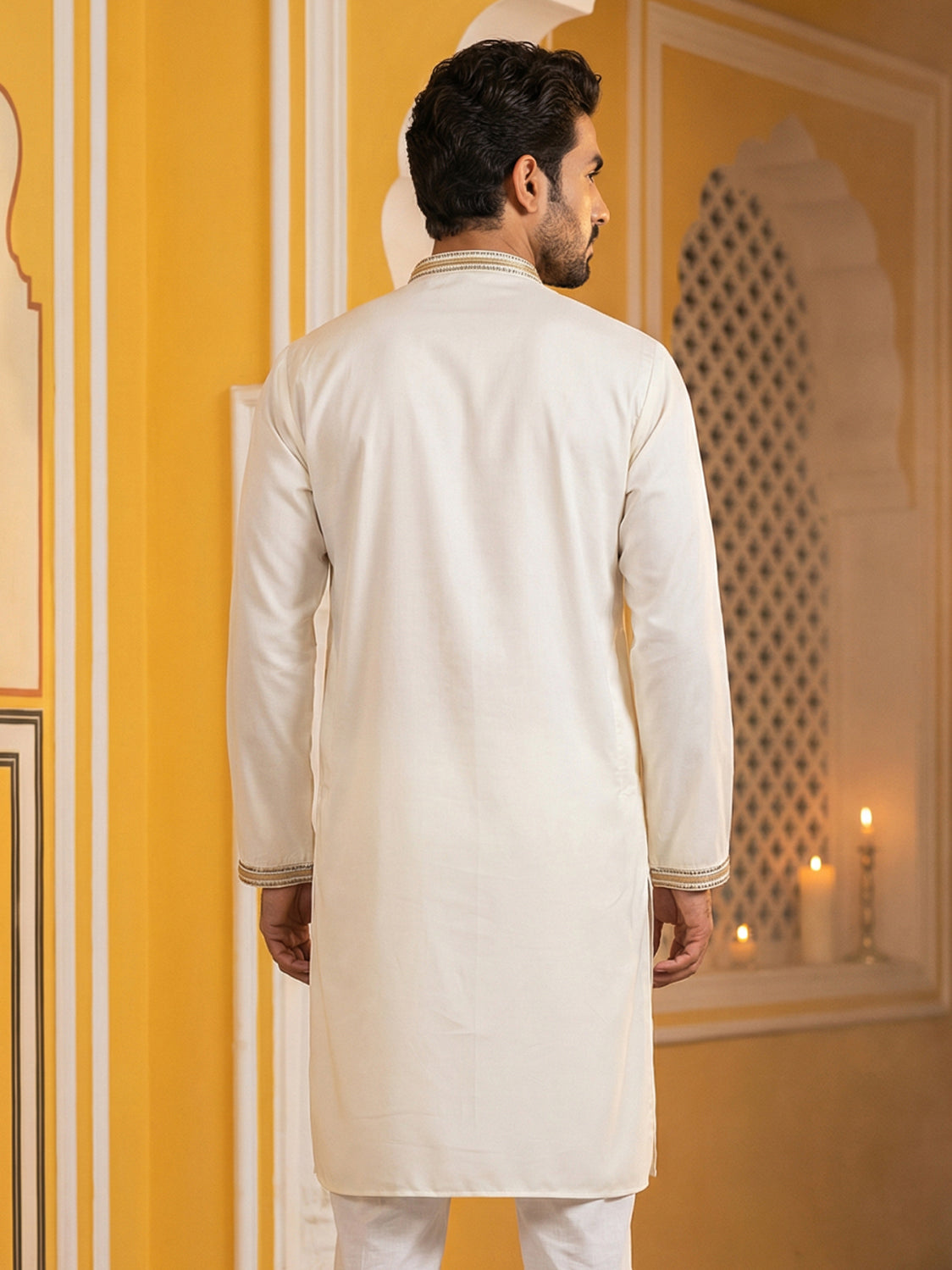 Cream Cotton Blend Ethnic Embroidered Kurta ( 65KO 5516Cream ) [FF] [B-2]