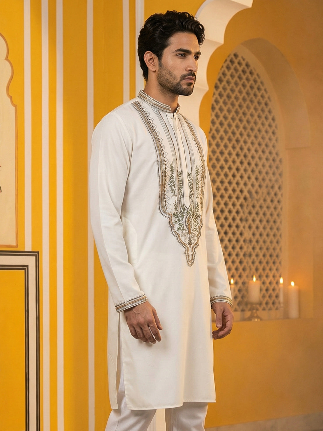 Cream Cotton Blend Ethnic Embroidered Kurta ( 65KO 5516Cream ) [FF] [B-2]