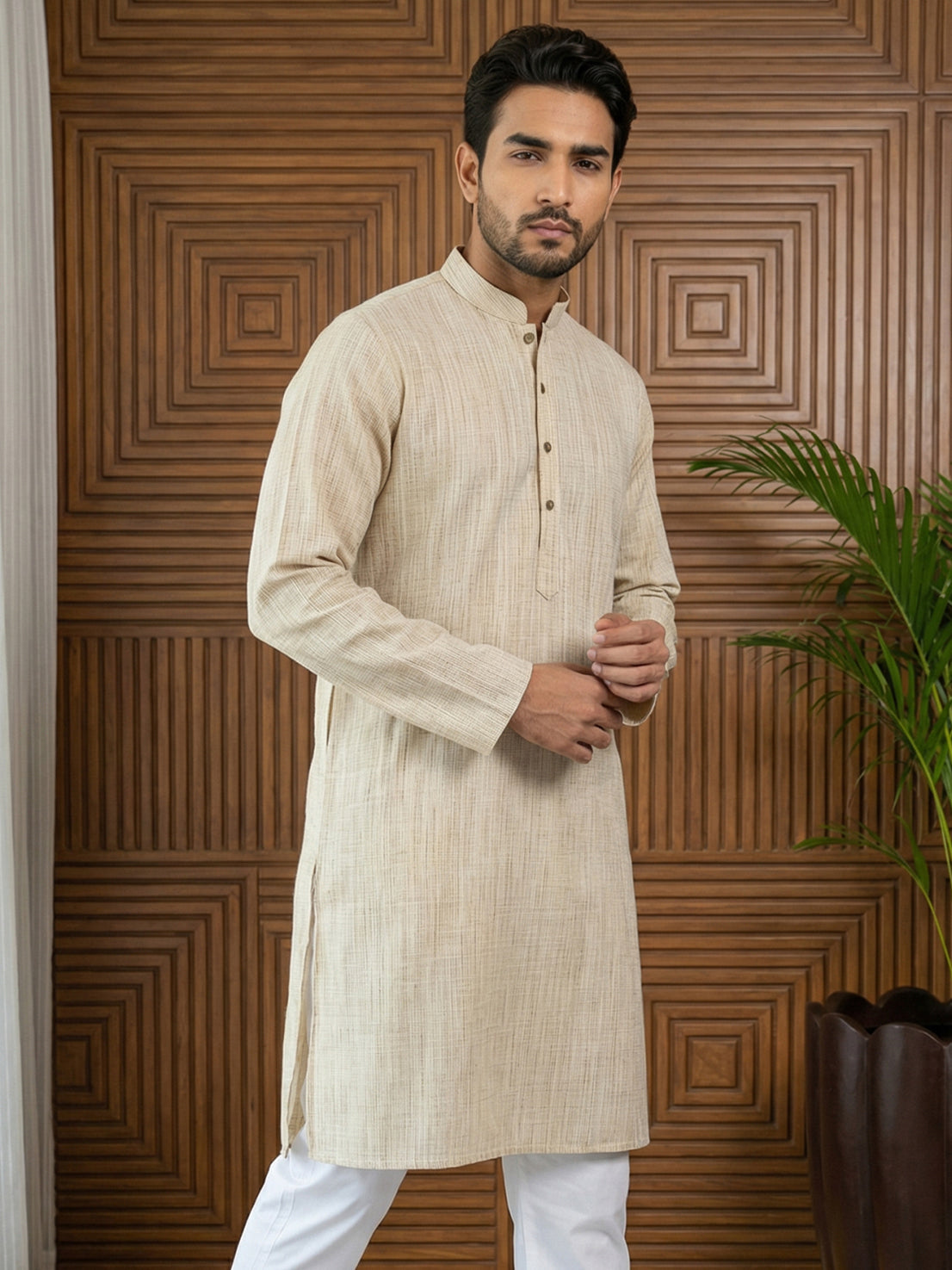 Woven Design Kurta for Men ( 65KO 5518Beige ) [FF] [H-8]