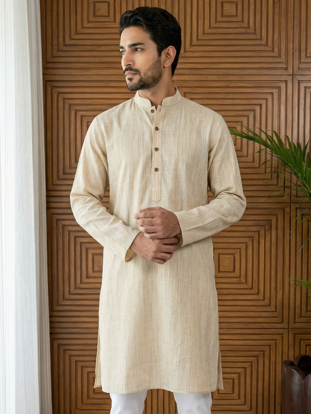 Woven Design Kurta for Men ( 65KO 5518Beige ) [FF] [H-8]