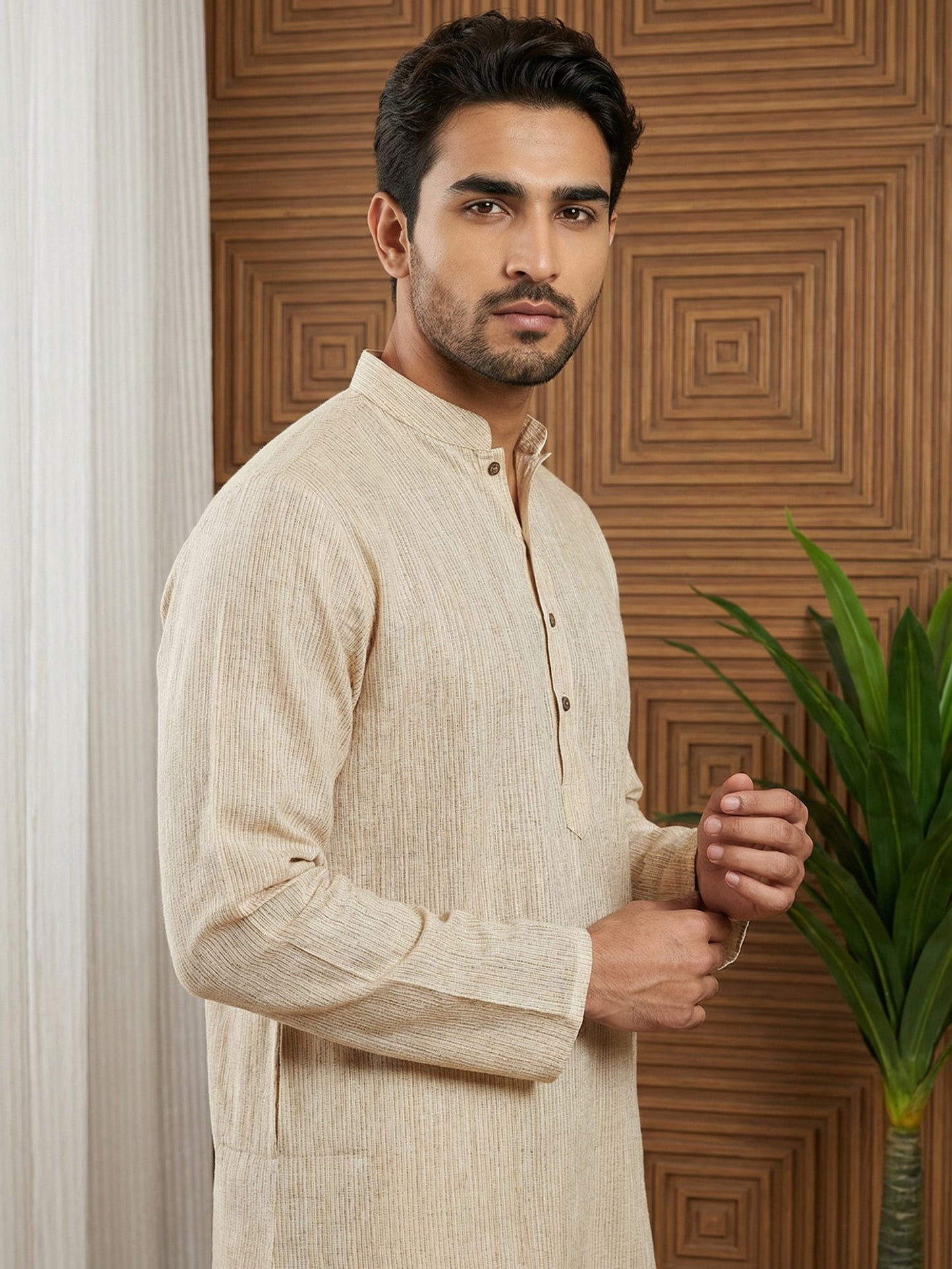 Woven Design Kurta for Men ( 65KO 5518Beige ) [FF] [H-8]