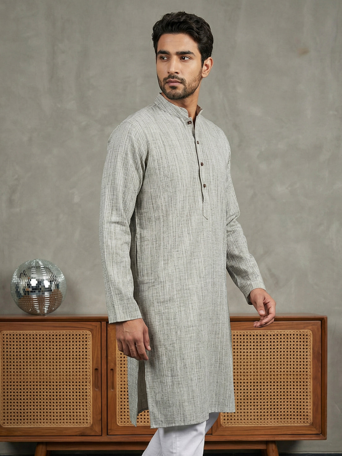 Woven Design Kurta for Men ( 65KO 5518Grey ) [FF] [H-8]
