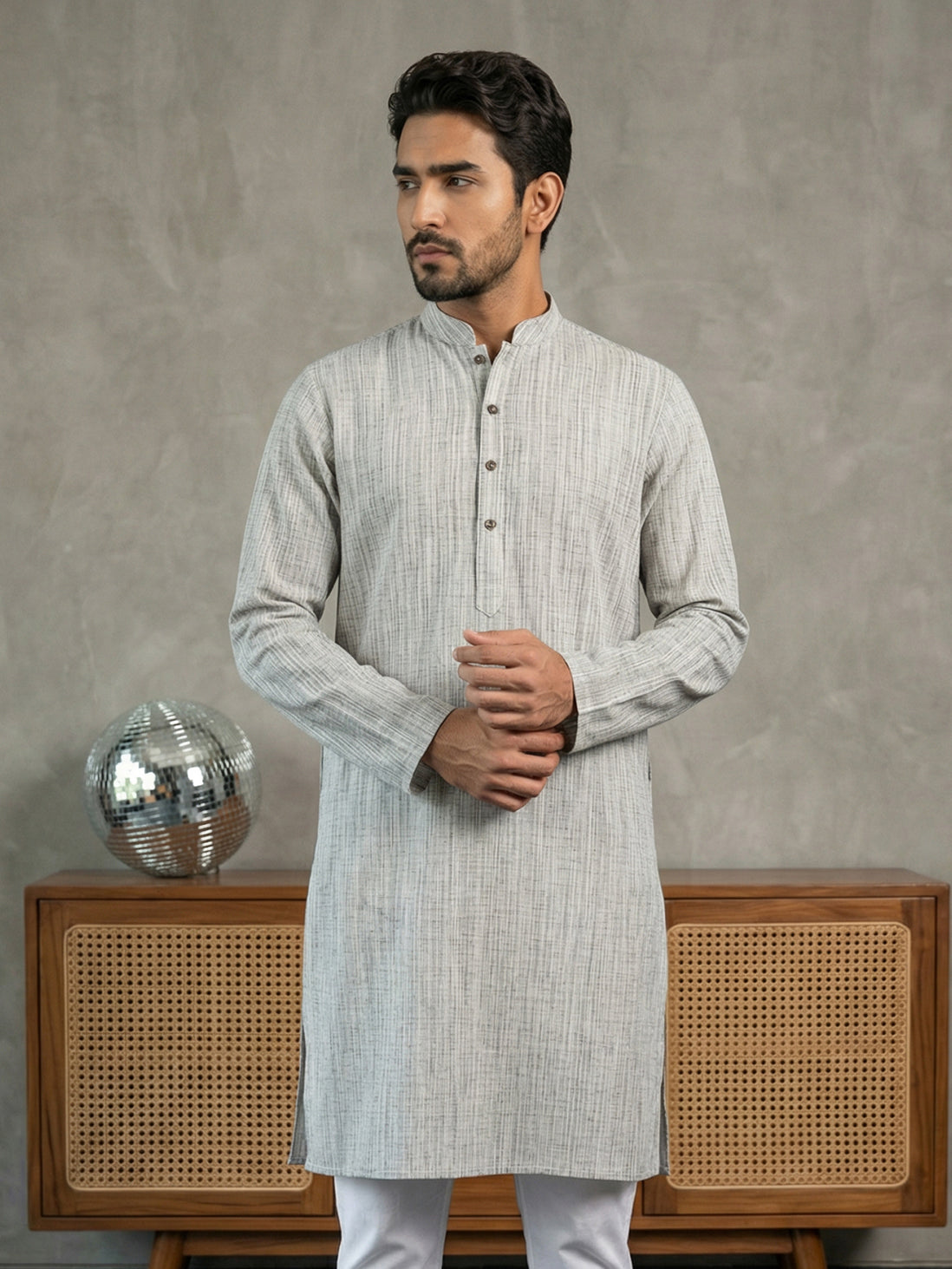 Woven Design Kurta for Men ( 65KO 5518Grey ) [FF] [H-8]