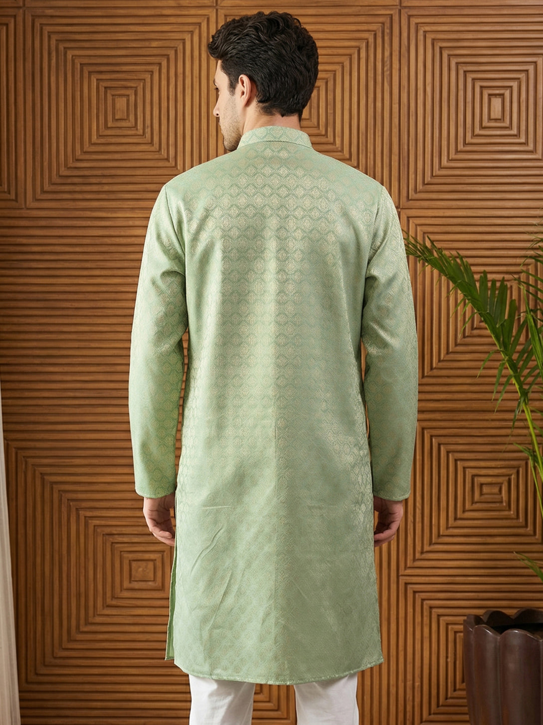 Woven Design Cotton Jacquard Kurta ( 65KO 5521Green ) [FF] [P-10]
