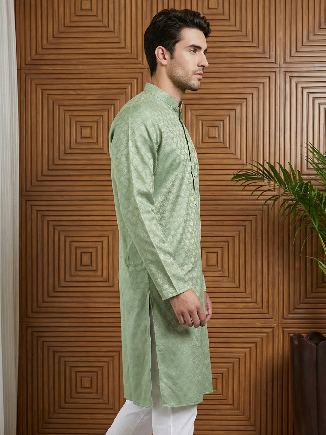 Woven Design Cotton Jacquard Kurta ( 65KO 5521Green ) [FF] [P-10]