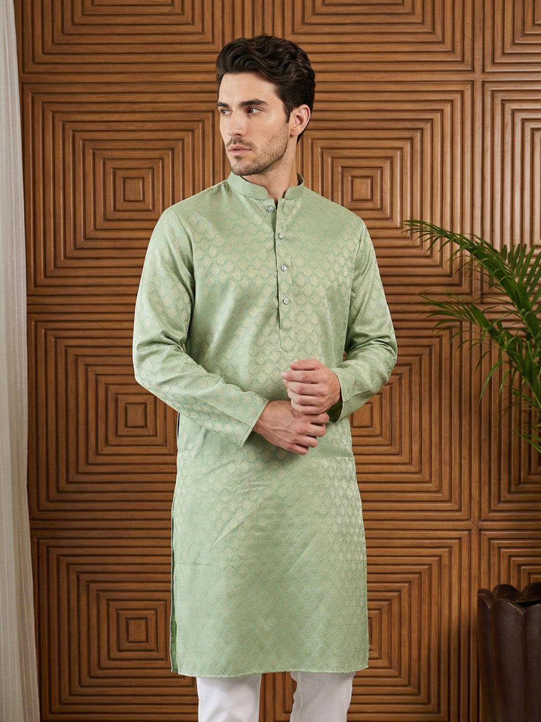 Woven Design Cotton Jacquard Kurta ( 65KO 5521Green ) [FF] [P-10]
