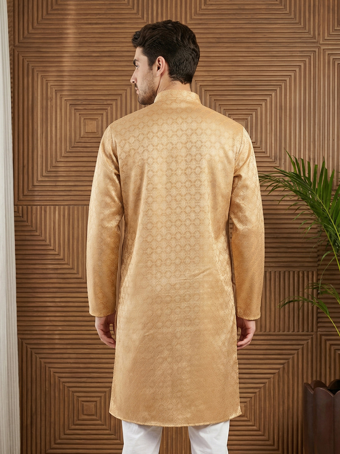 Woven Design Cotton Jacquard Kurta ( 65KO 5521Orange ) [FF] [P-10]