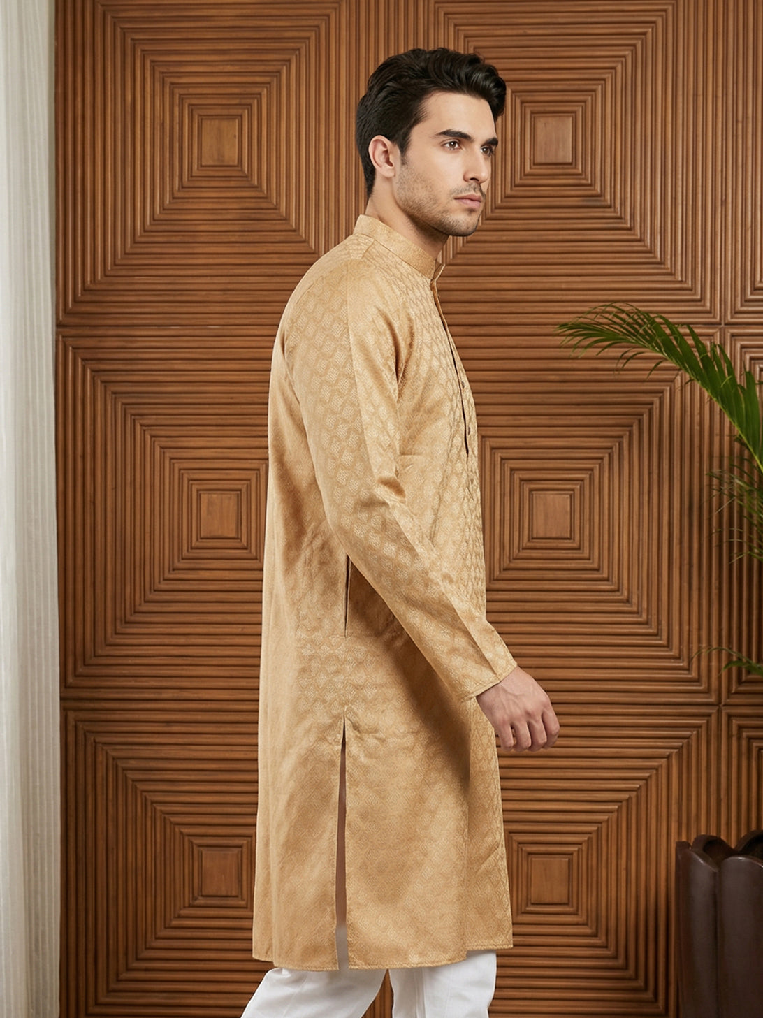 Woven Design Cotton Jacquard Kurta ( 65KO 5521Orange ) [FF] [P-10]