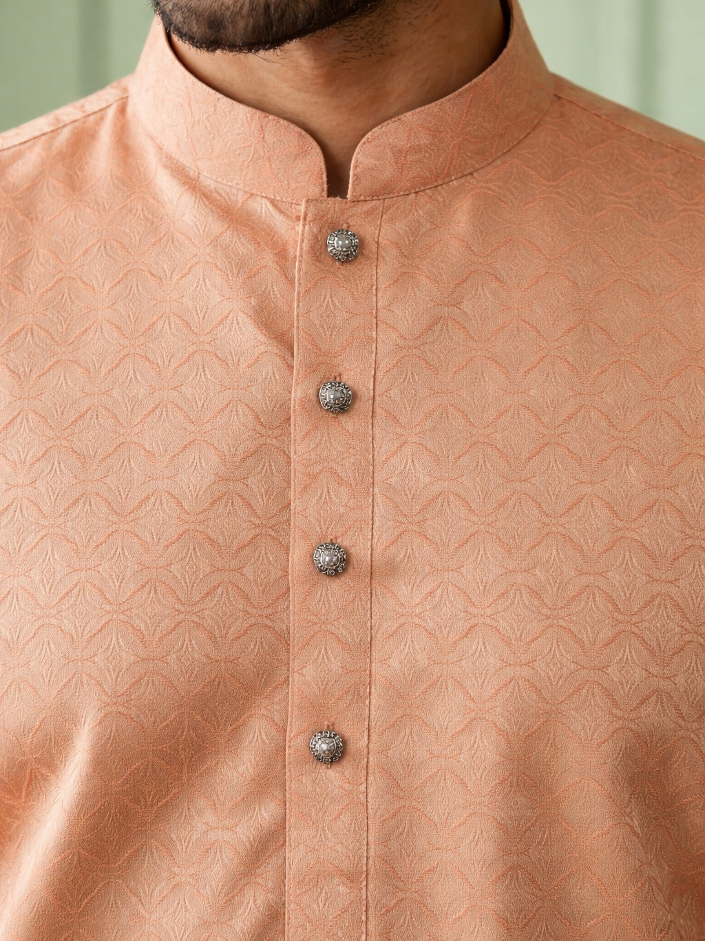 Woven Design Cotton Jacquard Kurta ( 65KO 5521Peach ) [FF] [P-10]