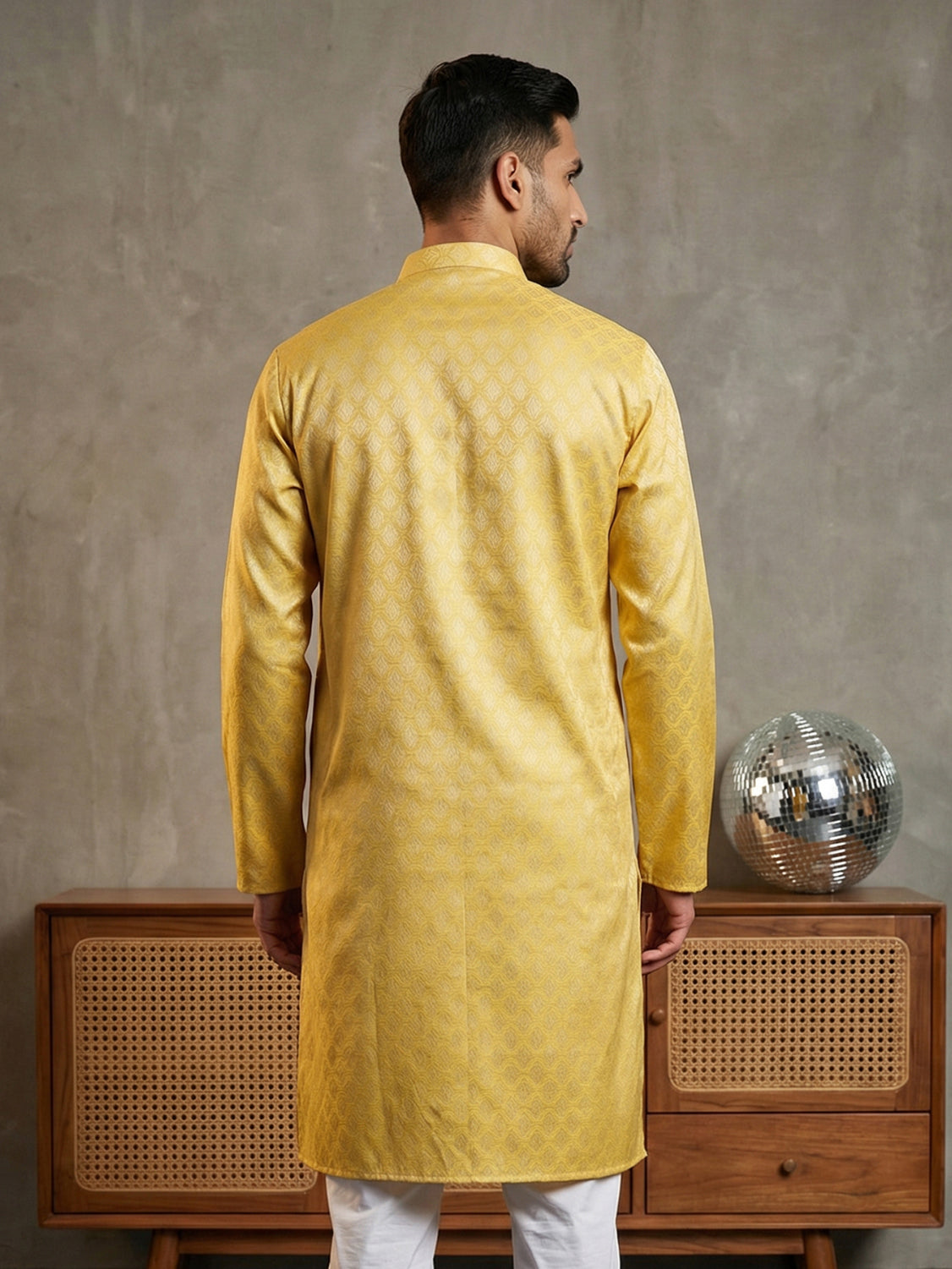 Woven Design Cotton Jacquard Kurta ( 65KO 5521Yellow ) [FF] [P-10]