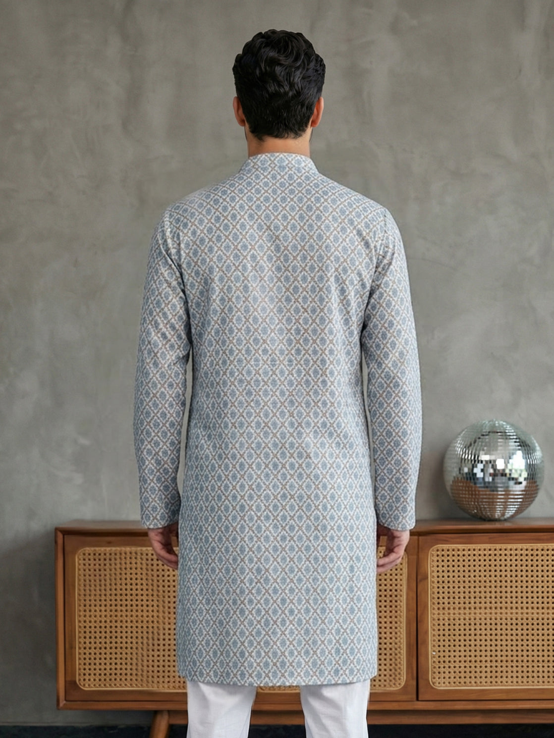 Foil Printed Cotton Blend Kurta ( 65KO 5523Blue ) [FF] [A-14]
