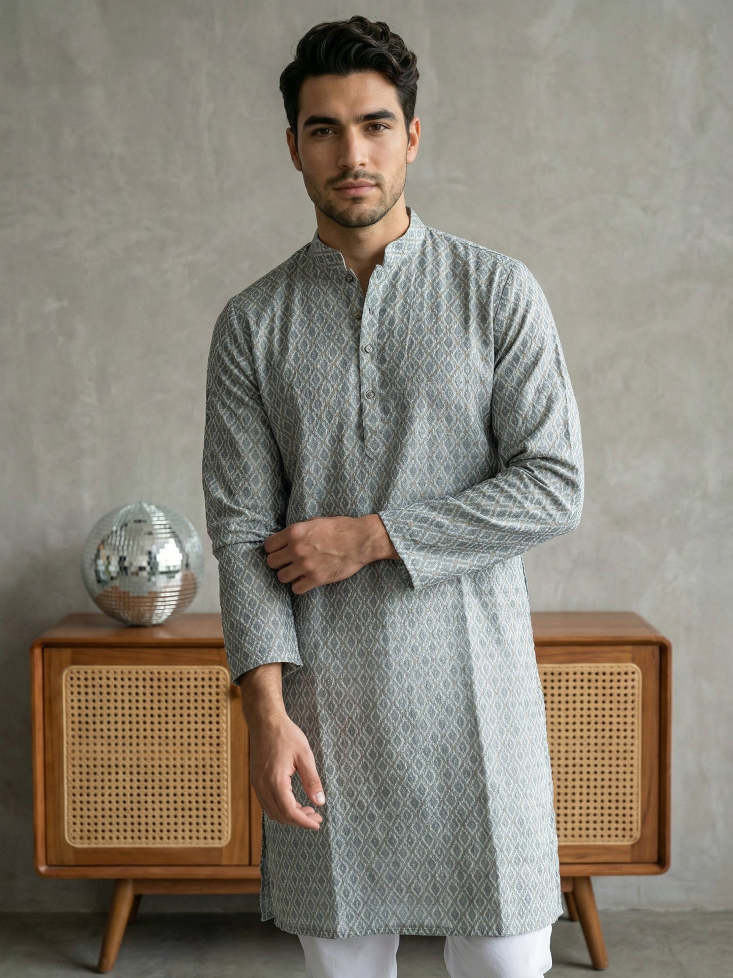 Foil Printed Cotton Blend Kurta ( 65KO 5523Blue ) [FF] [A-14]