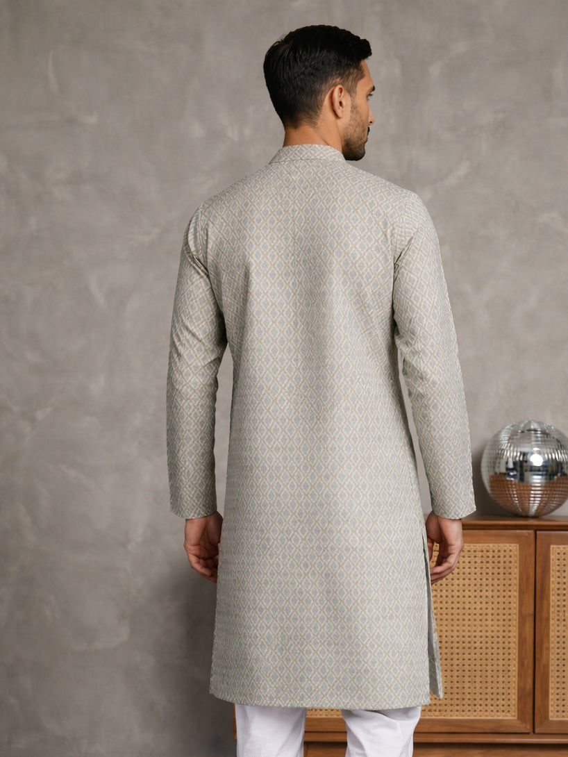Foil Printed Cotton Blend Kurta ( 65KO 5523Off-White ) [FF] [A-14]