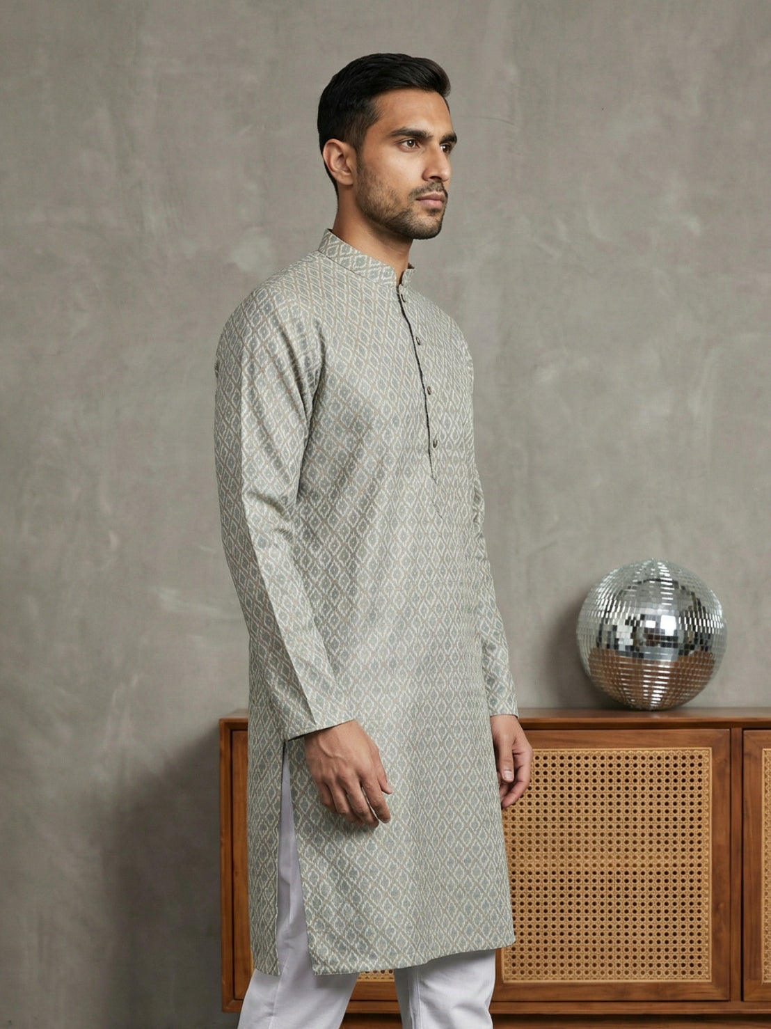 Foil Printed Cotton Blend Kurta ( 65KO 5523Off-White ) [FF] [A-14]