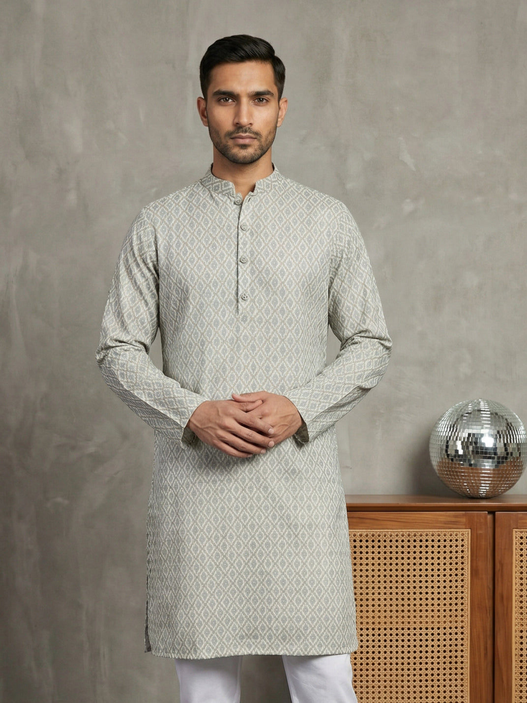 Foil Printed Cotton Blend Kurta ( 65KO 5523Off-White ) [FF] [A-14]