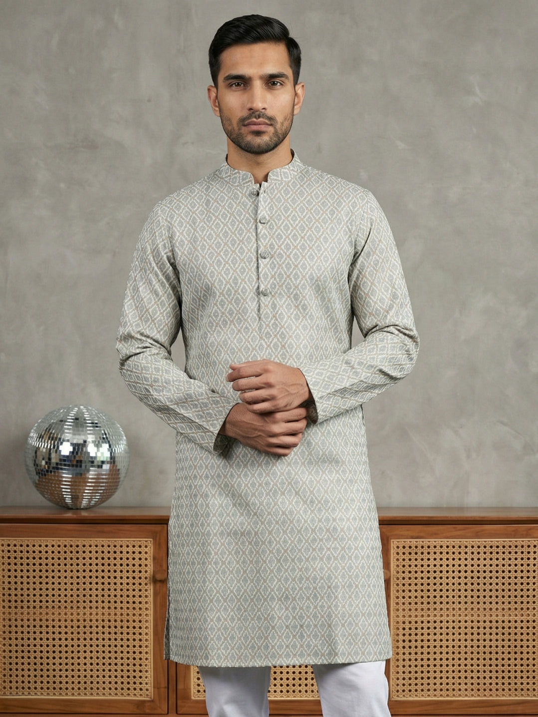 Foil Printed Cotton Blend Kurta ( 65KO 5523Off-White ) [FF] [A-14]
