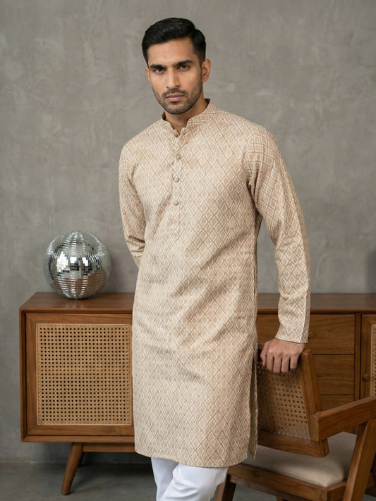 Foil Printed Cotton Blend Kurta ( 65KO 5523Peach ) [FF] [A-14]