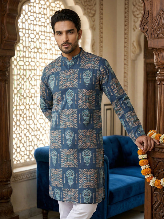 Abstract Floral Printed Kurta ( 65KO 5524Blue )