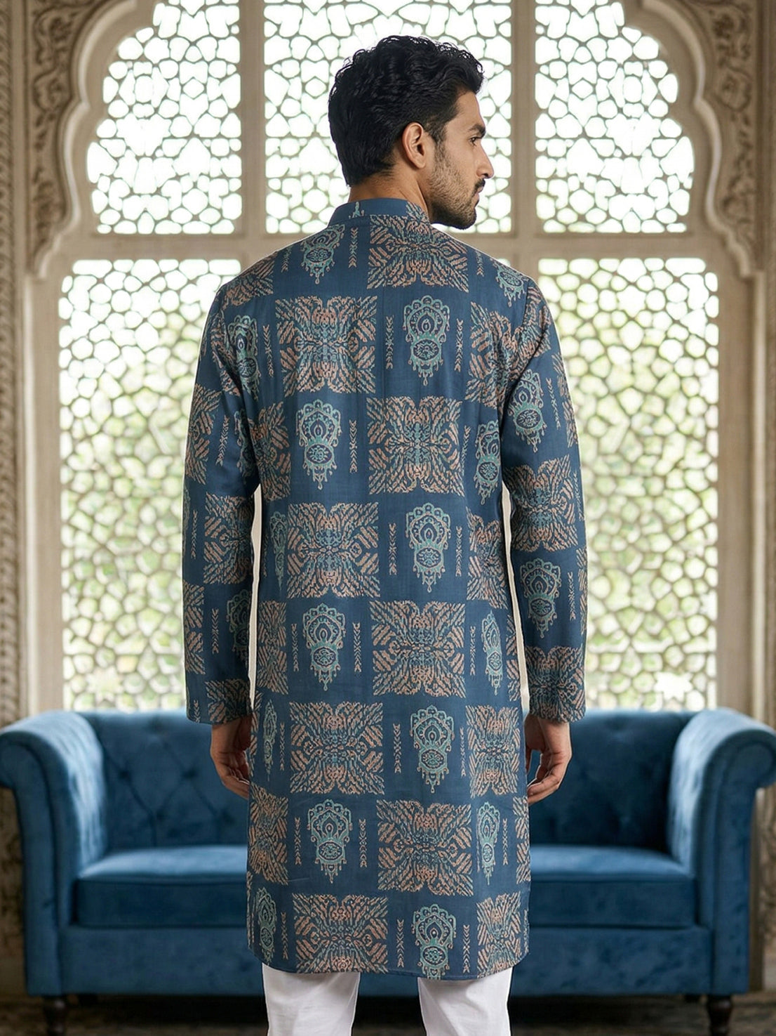 Abstract Floral Printed Kurta ( 65KO 5524Blue )