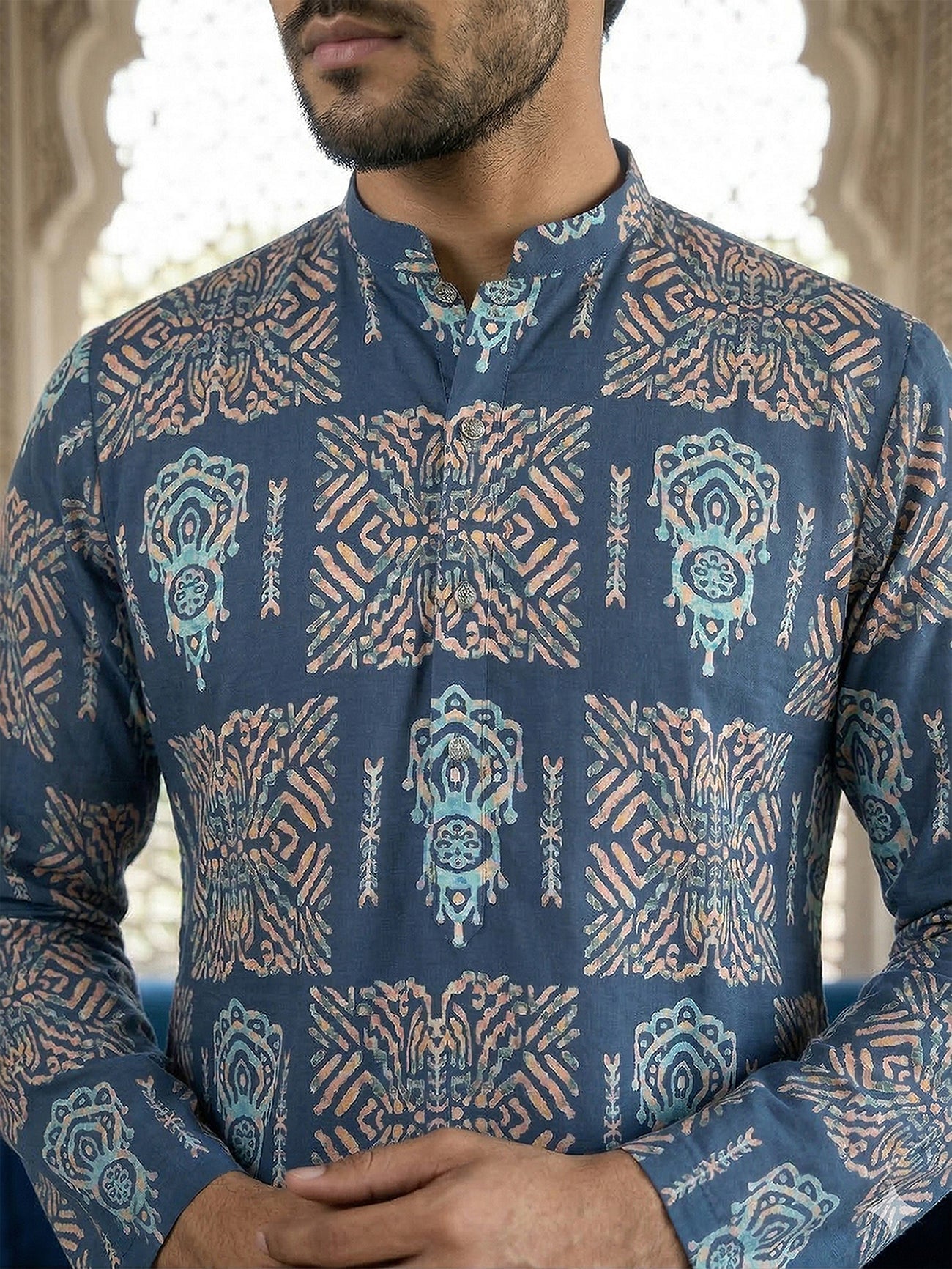 Abstract Floral Printed Kurta ( 65KO 5524Blue )