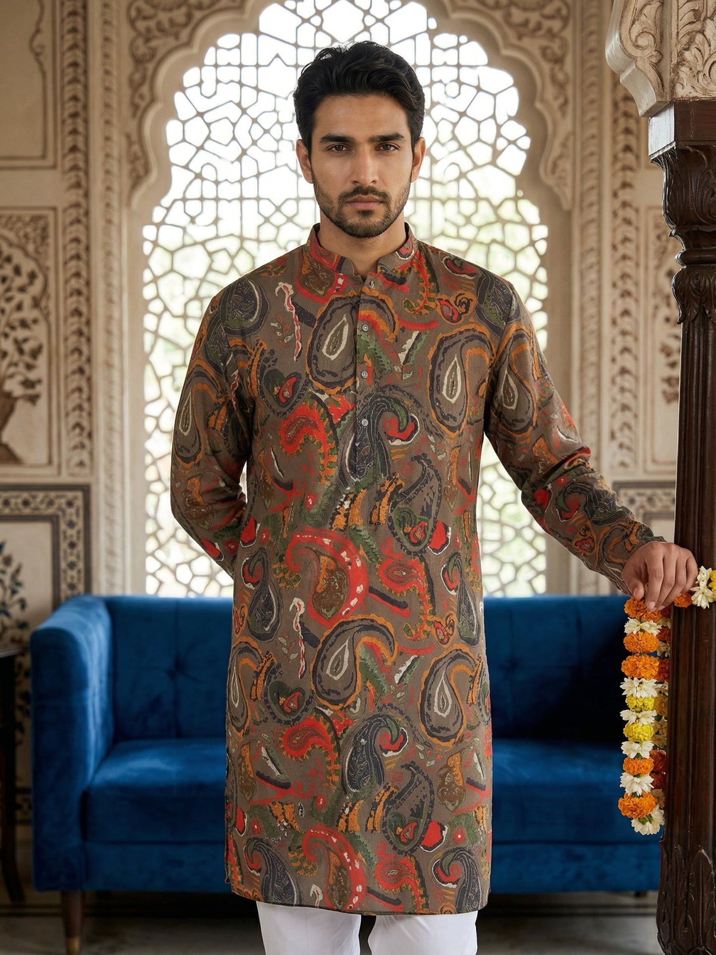 Paisley Printed Kurta ( 65KO 5524Brown )