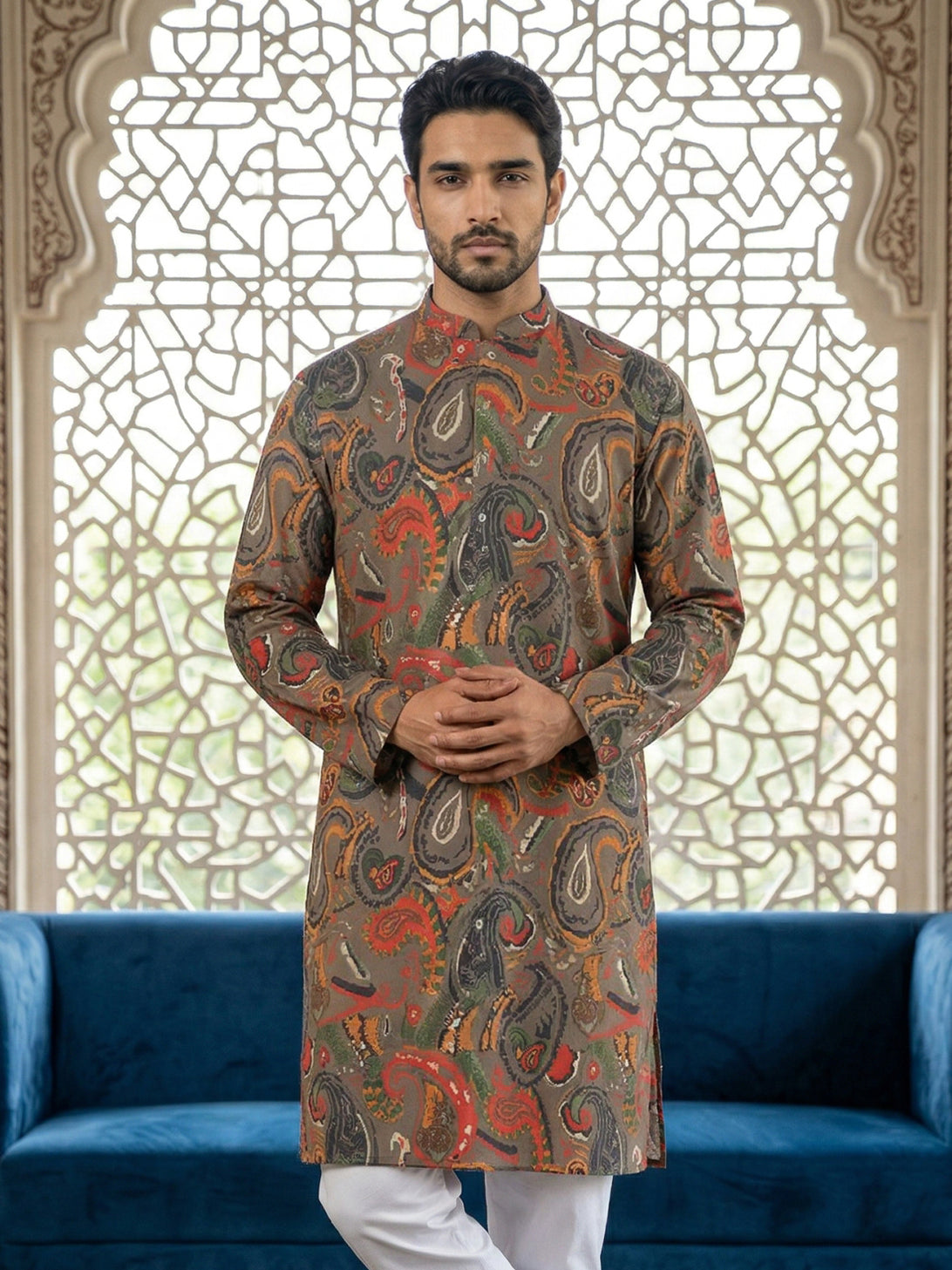 Paisley Printed Kurta ( 65KO 5524Brown )