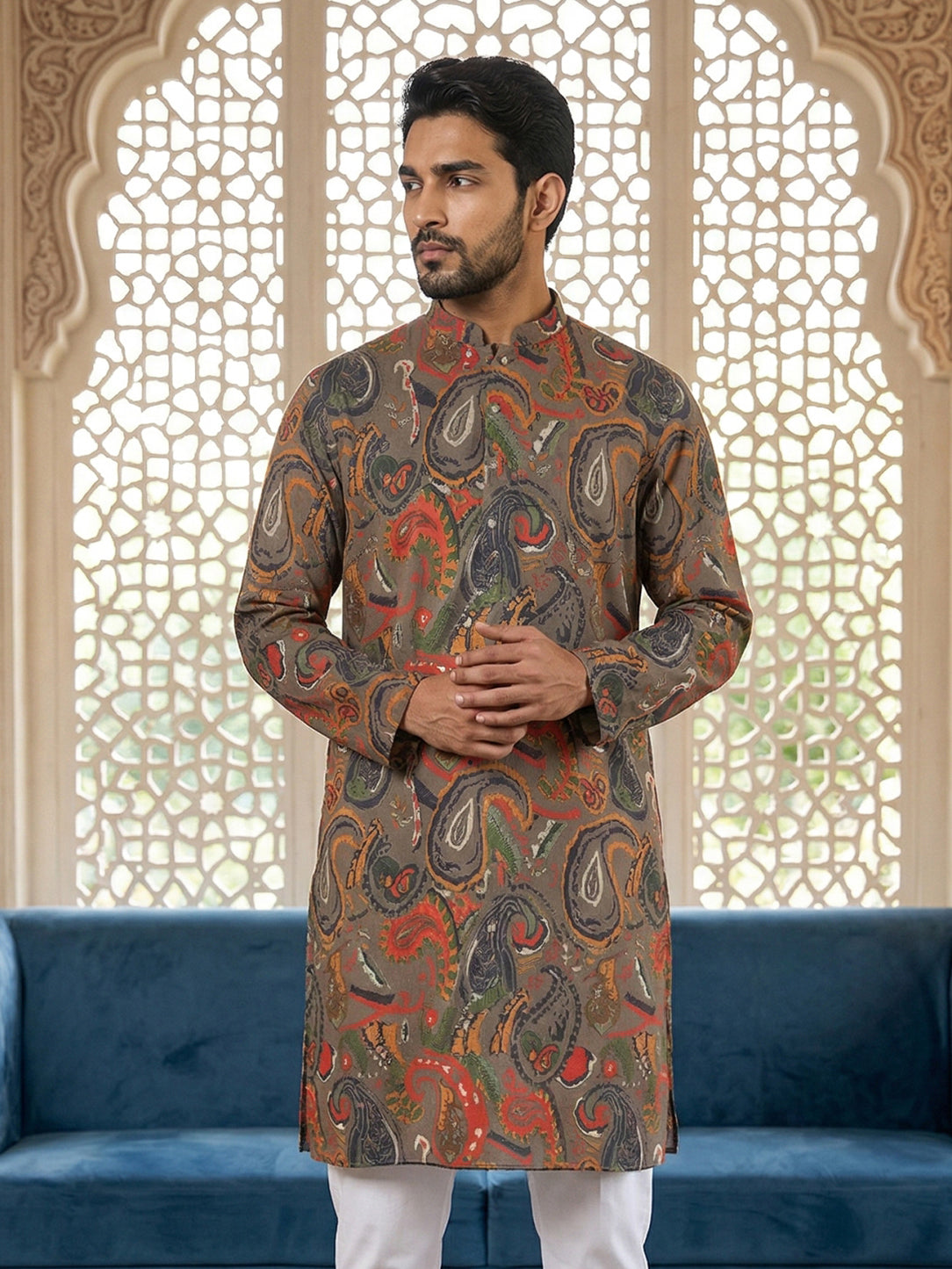 Paisley Printed Kurta ( 65KO 5524Brown )