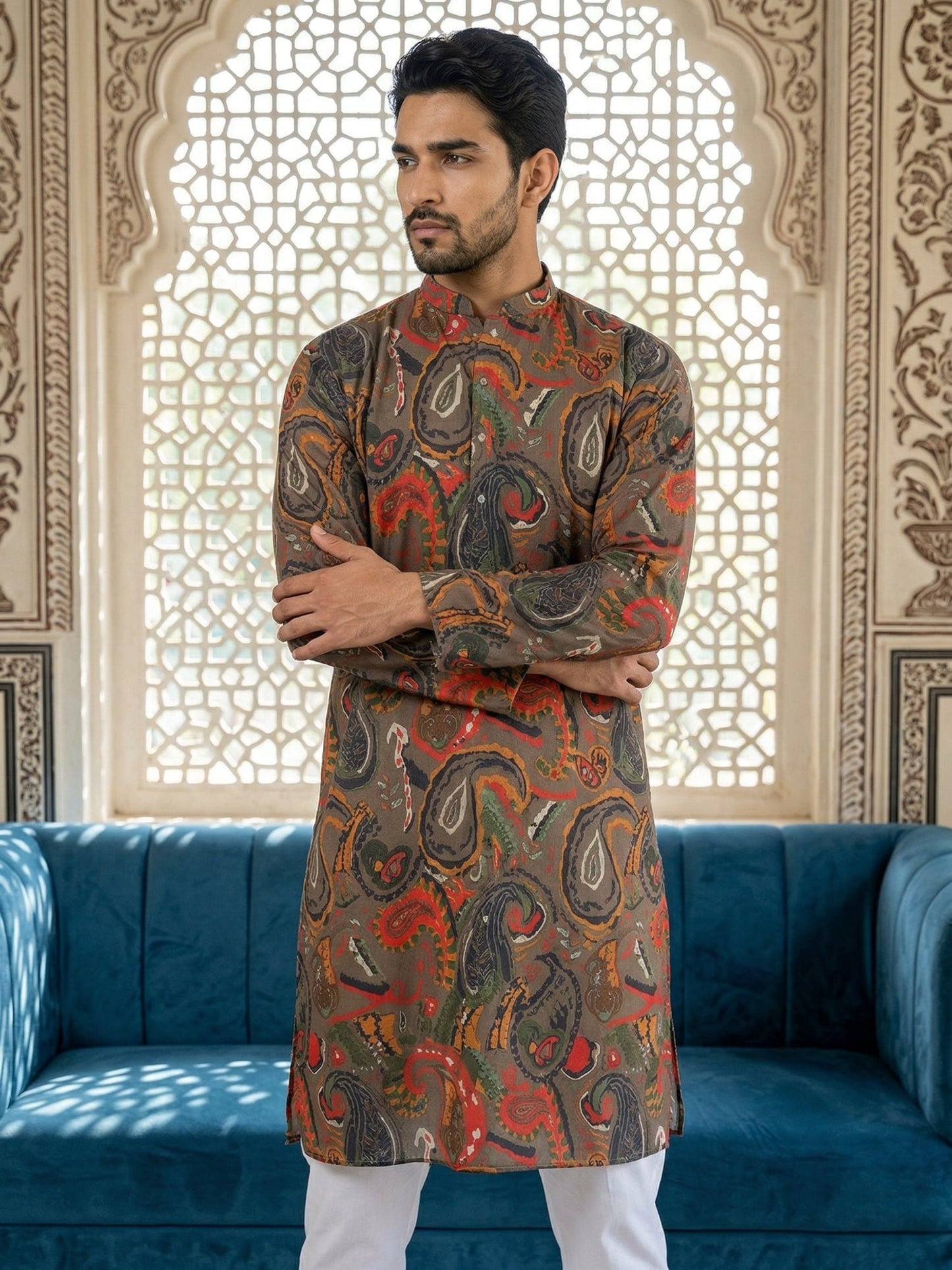 Paisley Printed Kurta ( 65KO 5524Brown )