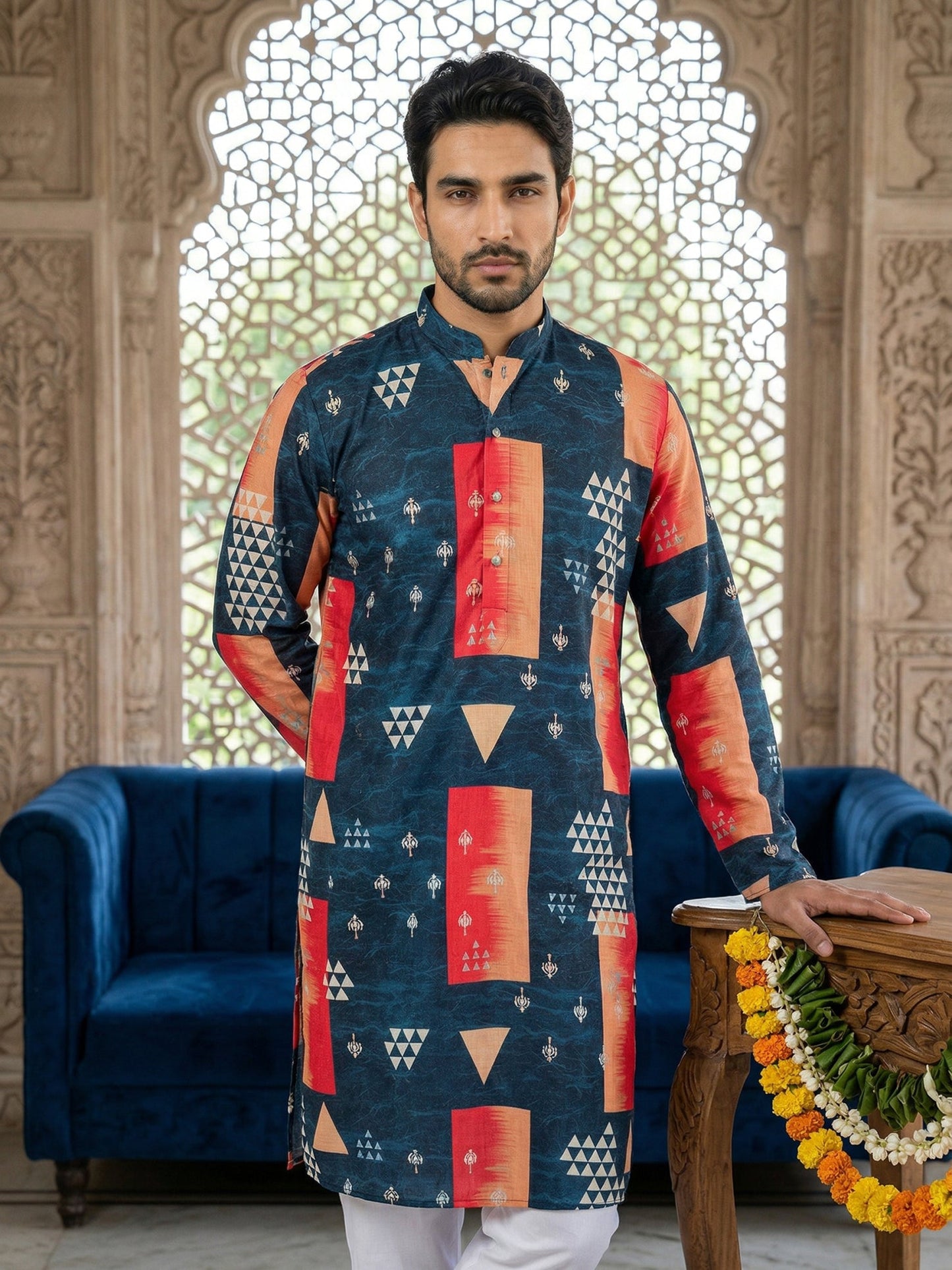 Geometric Printed Kurta ( 65KO 5524Navy )