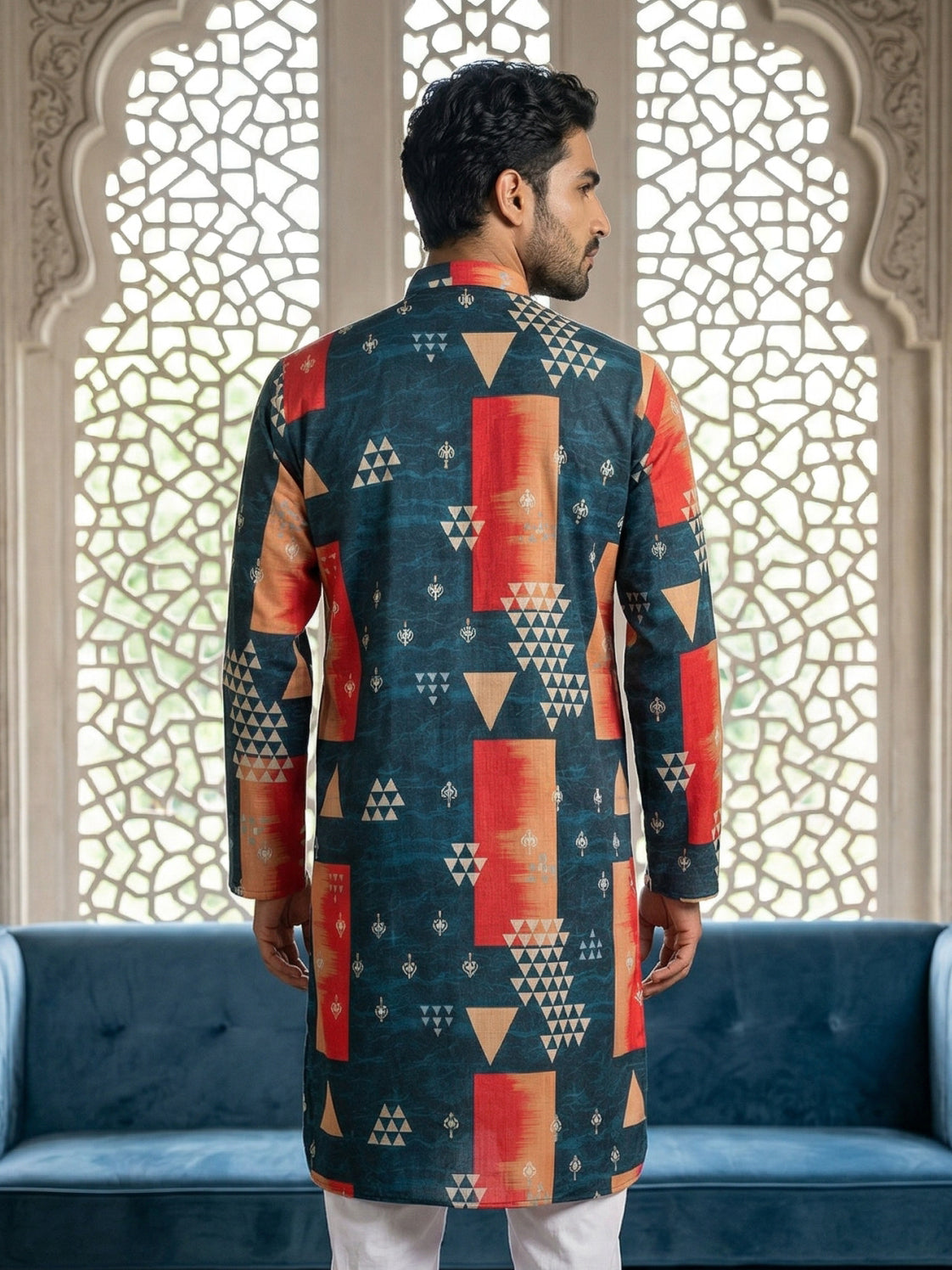Geometric Printed Kurta ( 65KO 5524Navy )