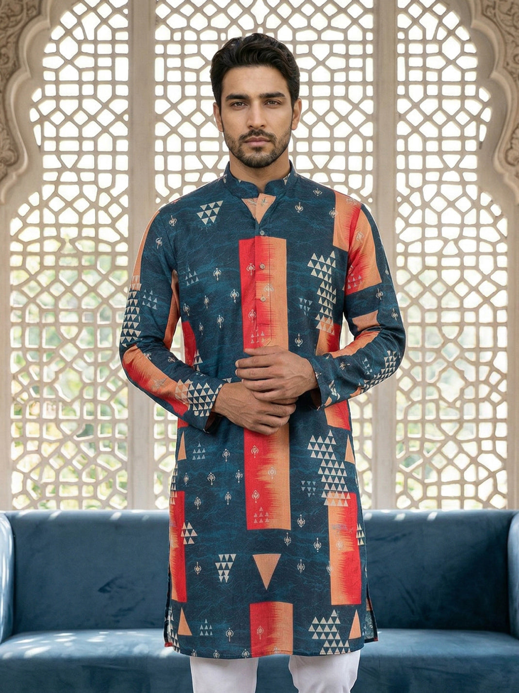 Geometric Printed Kurta ( 65KO 5524Navy )