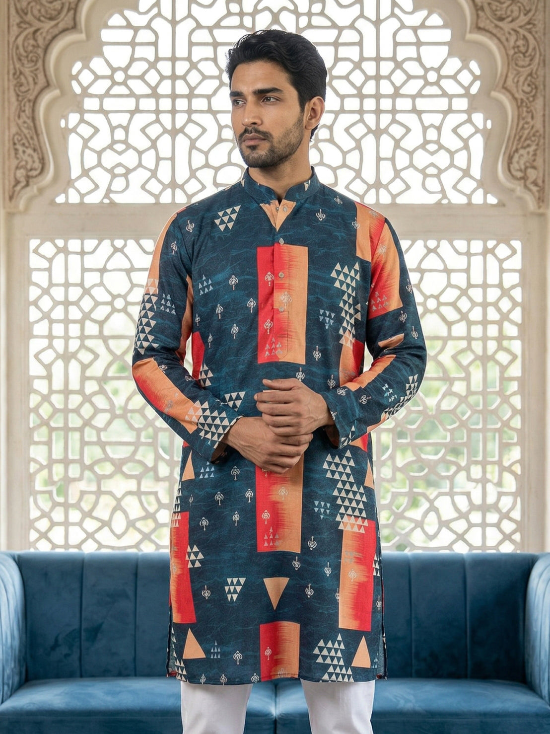 Geometric Printed Kurta ( 65KO 5524Navy )