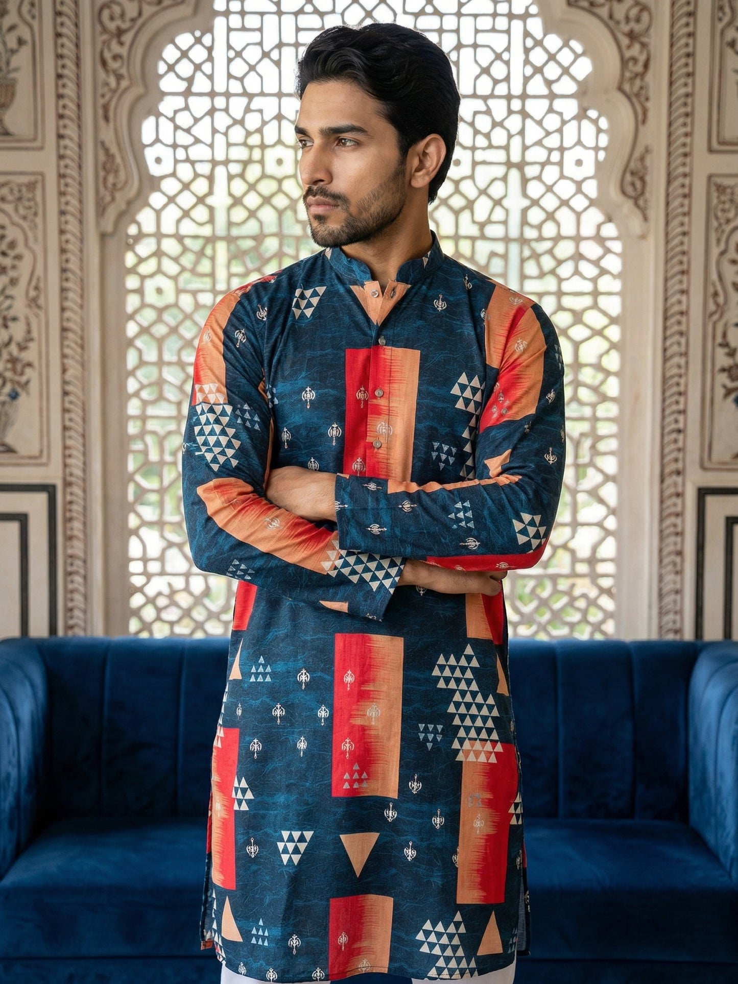 Geometric Printed Kurta ( 65KO 5524Navy )