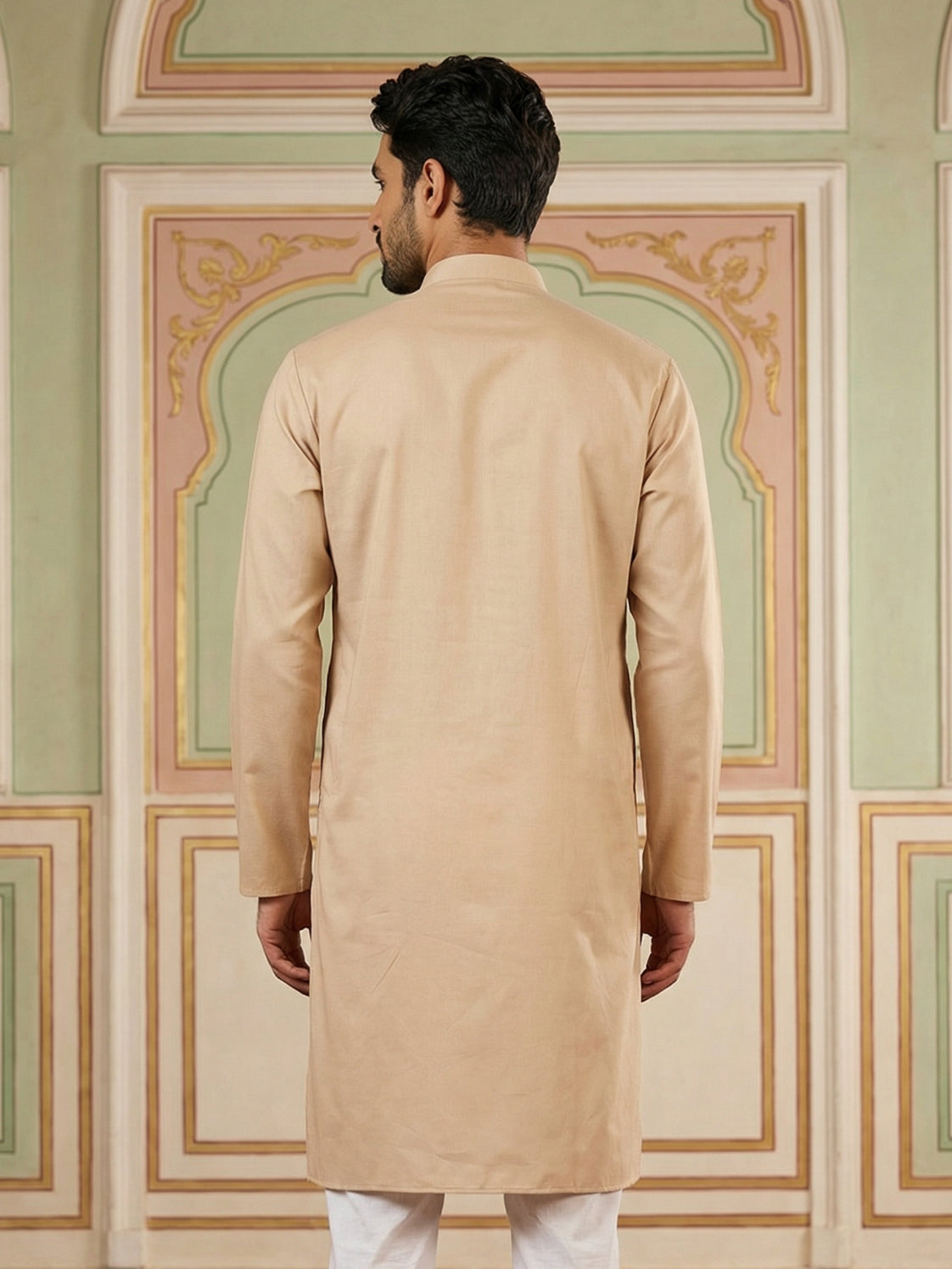 Men Silk Blend Embroidered Kurta ( 65KO 5525Peach )