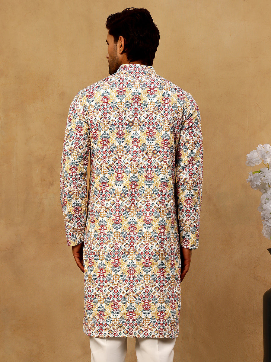 Men’s Printed & Embroidered Kurta ( 65KO 5529Multi )
