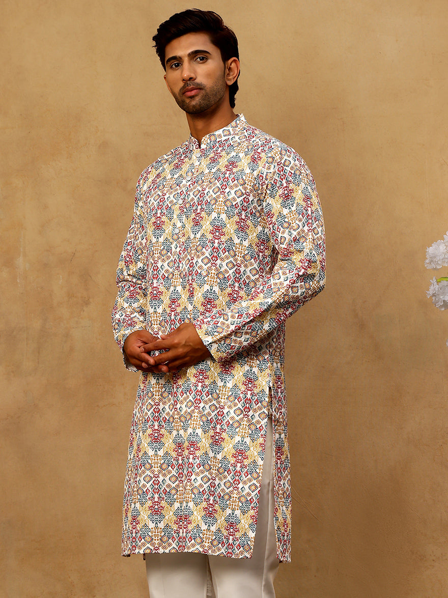 Men’s Printed & Embroidered Kurta ( 65KO 5529Multi )