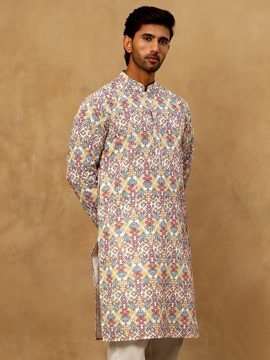 Men’s Printed & Embroidered Kurta ( 65KO 5529Multi )